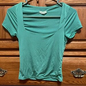 T.J.Maxx Green Square Neck Short Sleeve Top